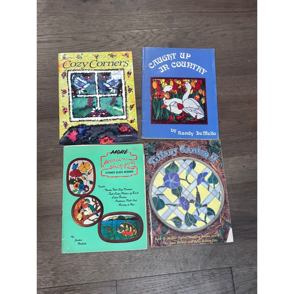 4 Vintage Stained Glass Pattern Books Cozy Corners Tiffany Garden II Mosaic Art